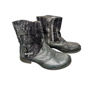 Bunker Grey Distressed Side Zip Mixed Media Steampunk Ankle Boots Size 6.5